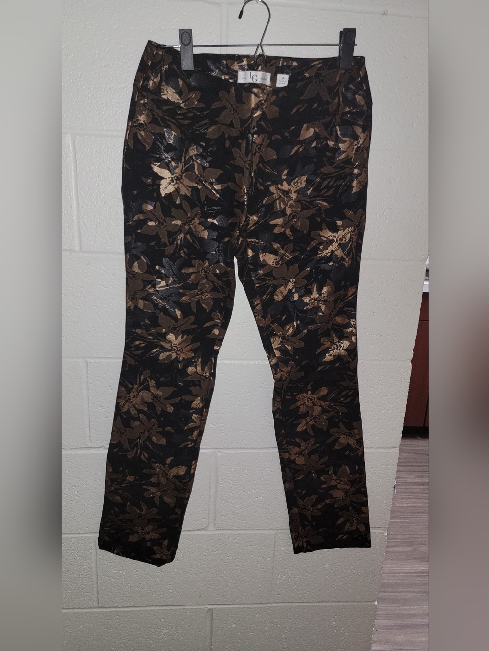 LG Black Pants with Metallic Gold Floral Print